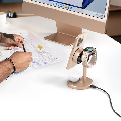 Incarcator Mcdodo Wireless Charging Station Black Swan Series (CH-2463), Magnetic, for iPhone/iWatch/Earbuds, 22.5W, Qi2, Auriu