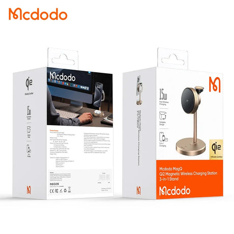 Incarcator Mcdodo Wireless Charging Station Black Swan Series (CH-2463), Magnetic, for iPhone/iWatch/Earbuds, 22.5W, Qi2, Auriu