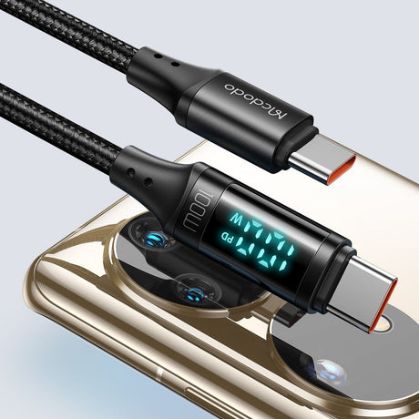 Cablu Mcdodo (CA-1100), Type-C to Type-C, with Digital Display, Nylon Braided, Aluminum Alloy, 100W, 1.2m, Negru
