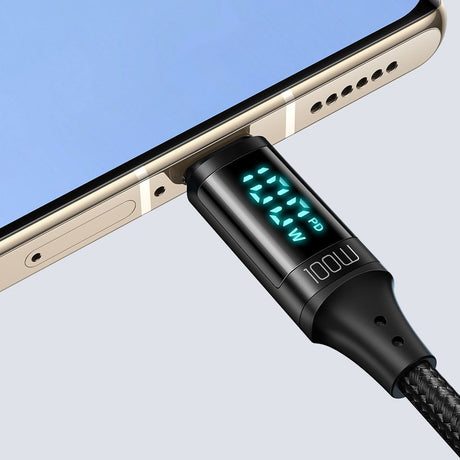 Cablu Mcdodo (CA-1100), Type-C to Type-C, with Digital Display, Nylon Braided, Aluminum Alloy, 100W, 1.2m, Negru