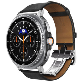 Accesoriu smartwatch Spigen Enzo (AMP10119) compatibil cu Samsung Galaxy Watch8 40mm/Watch8 44mm/Watch8 Classic, Genuine Goat Leather, Negru