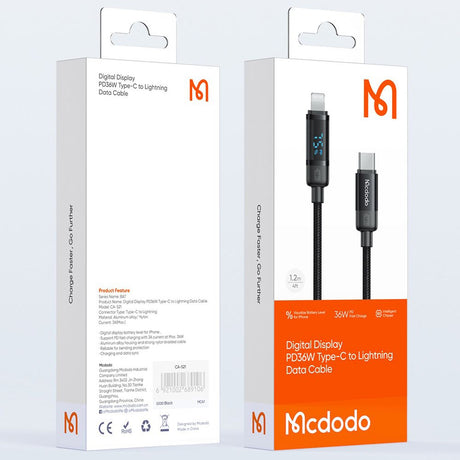 Cablu Mcdodo BAT Series (CA-5210), USB-C to Lightning, 36W, Digital Display, 1.2m, Negru