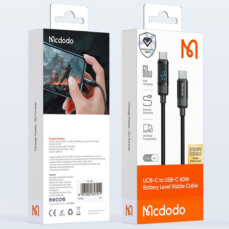 Cablu Mcdodo BAT Series (CA-5780), USB-C to USB-C, 60W, Digital Display, 1.2m, Negru
