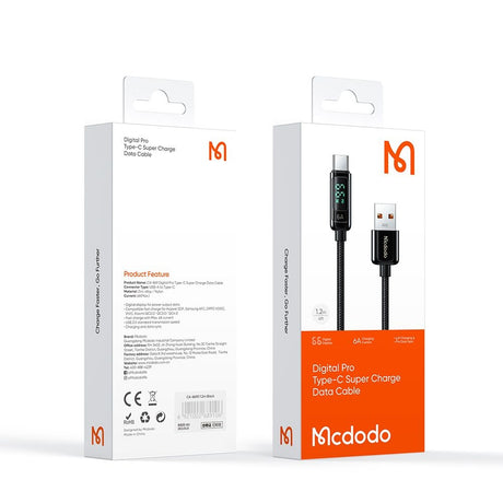 Cablu Mcdodo (CA-8690), USB-A to USB-C, 6A, Digital Display, 1.2m, Negru