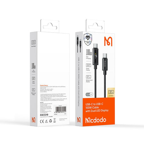 Cablu Mcdodo (CA-8000), USB-C to USB-C, Dual LED Display, 100W, Fast Charging, 1.2m, Negru
