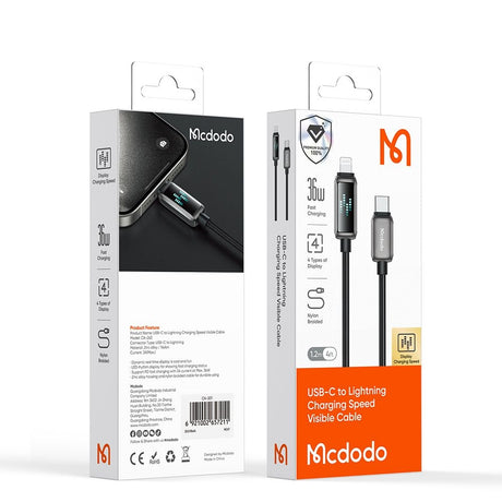 Cablu Mcdodo (CA-2630), USB-C to Lightning, 36W, LED Display, PD Fast Charging, 1.2m, Negru