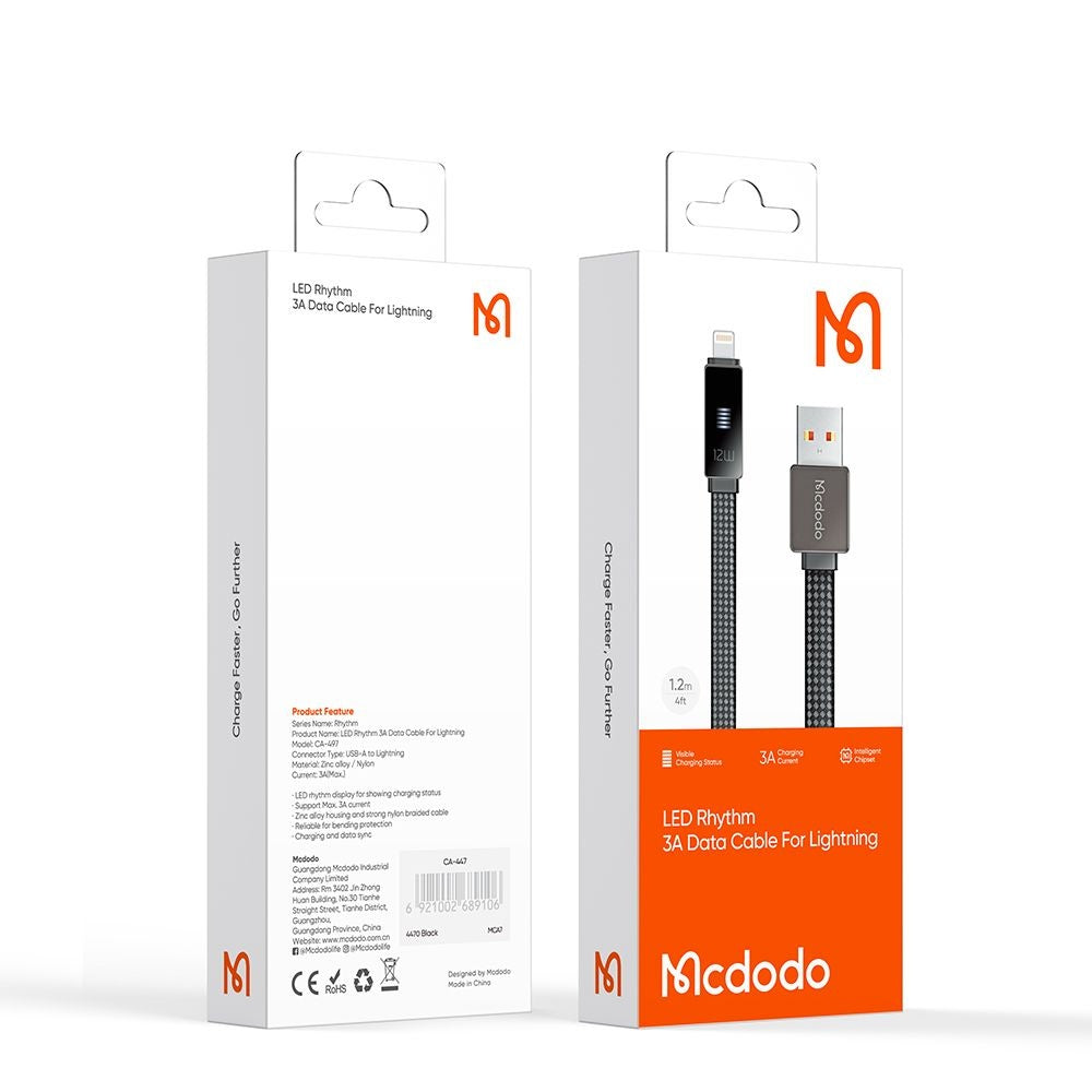 Cablu Mcdodo Rythm Series (CA-4970), USB-A to Lightning, 3A, LED Display, 1.2m, Negru
