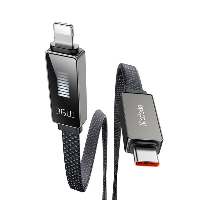 Cablu Mcdodo Rythm Series (CA-4960), Type-C to Lightning, 36W, LED Display, Fast Charging, 1.2m, Negru