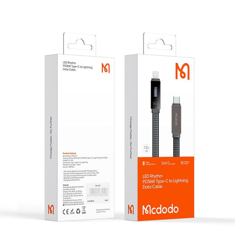 Cablu Mcdodo Rythm Series (CA-4960), Type-C to Lightning, 36W, LED Display, Fast Charging, 1.2m, Negru