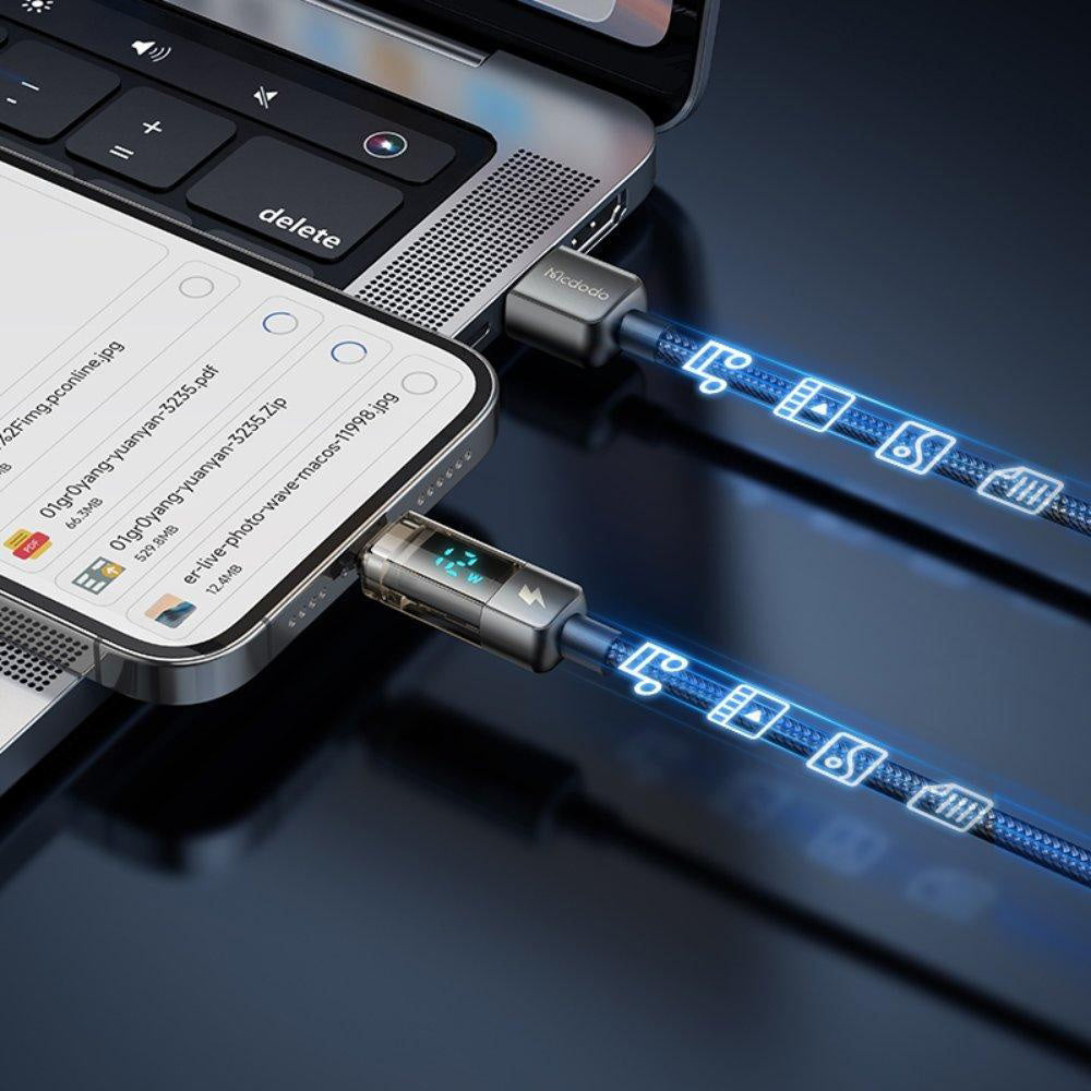 Cablu Mcdodo (CA-3620), USB-A to Lightning, 3A, Digital Display, Auto Power Off, Transparent Design, 1.2m, Negru