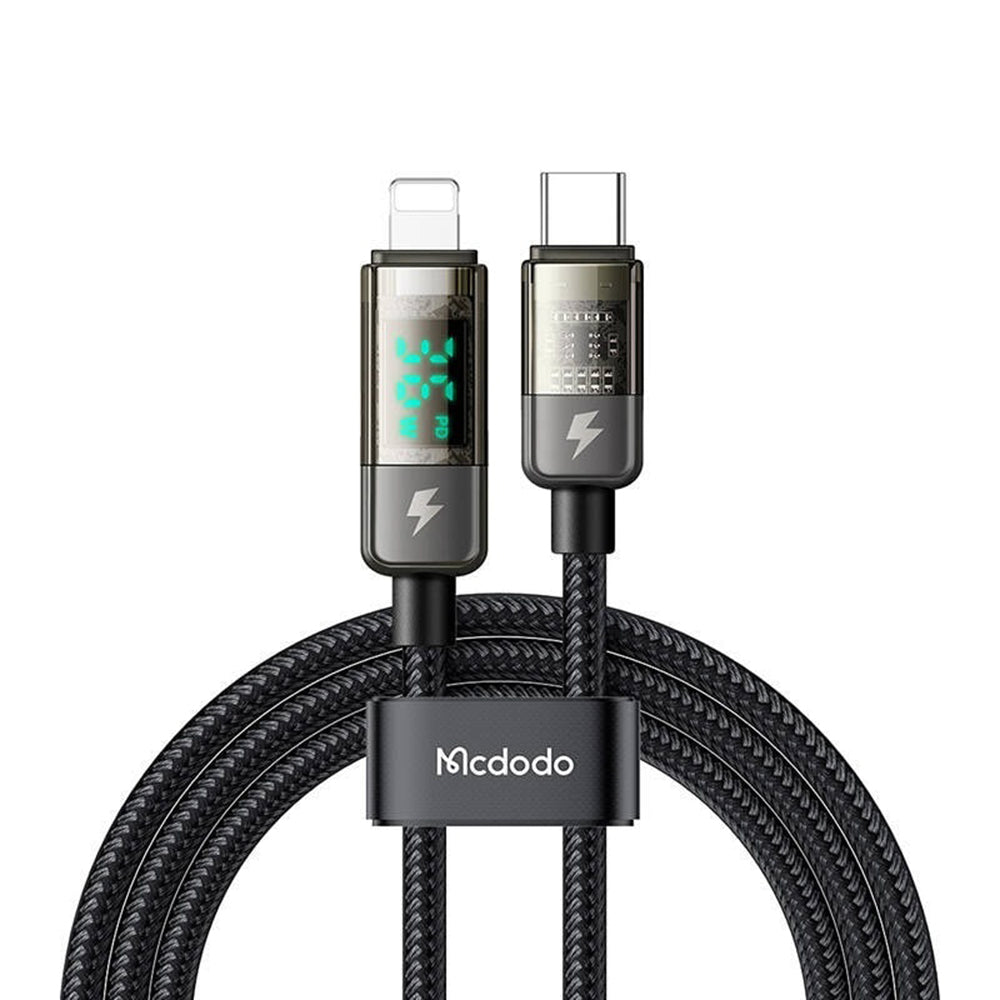 Cablu Mcdodo (CA-3600), Type-C to Lightning, 36W, Digital Display, Auto Power Off, Transparent Design, 1.2m, Negru