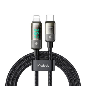 Cablu Mcdodo (CA-3600), Type-C to Lightning, 36W, Digital Display, Auto Power Off, Transparent Design, 1.2m, Negru
