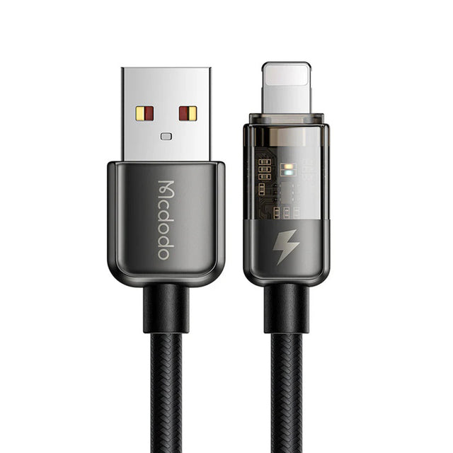 Cablu Mcdodo (CA-3140), USB-A to Lightning, 3A, Transparent Design, Auto Power Off, 1.2m, Negru