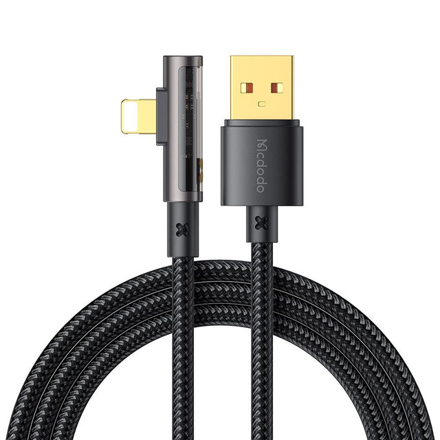 Cablu Mcdodo (CA-3510), USB-A to Lightning, 90 Degree Design, 3A, Transparent Design, 1.2m, Negru