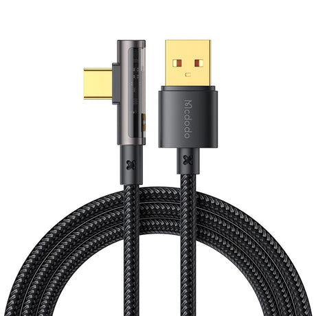 Cablu Mcdodo (CA-3380), USB-C to USB-A, 90 Degree Design, 6A, Transparent Design, 1.2m, Negru