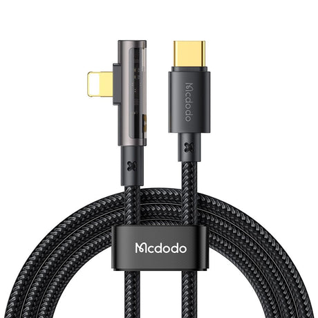 Cablu Mcdodo (CA-3390), USB-C to Lightning, 90 Degree Design, 36W, Transparent Design, 1.2m, Negru