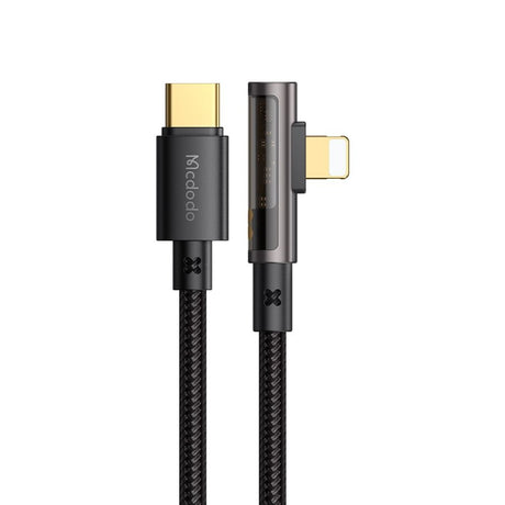 Cablu Mcdodo (CA-3390), USB-C to Lightning, 90 Degree Design, 36W, Transparent Design, 1.2m, Negru