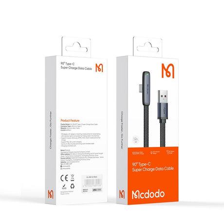 Cablu Mcdodo (CA-3340), USB-C to USB-A, 90 Degree Design, 100W, LED Indicator, 1.2m, Negru