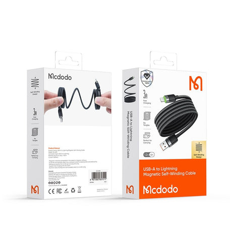 Cablu Mcdodo Self-Winding Series (CA-6000), USB-A to Lightning, 3A, 1.2m, Negru