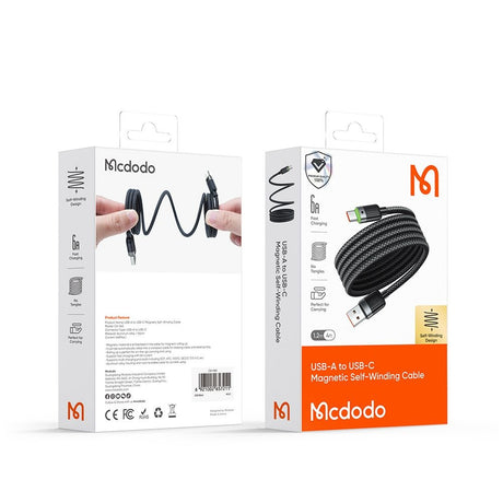 Cablu Mcdodo Self-Winding Series (CA-5650), USB-A to USB-C, 6A, 1.2m, Negru
