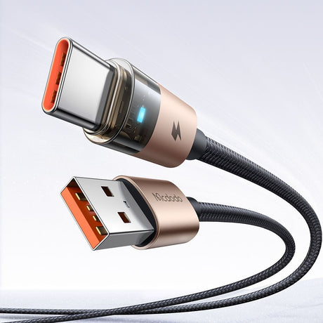 Cablu Mcdodo (CA-6891), with Charging Light, USB-C to USB-A, Transparent Cable, 6A, 1.2m, Auriu Desert