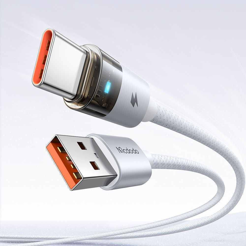 Cablu Mcdodo (CA-6892), with Charging Light, USB-C to USB-A, Transparent Cable, 6A, 1.2m, Alb