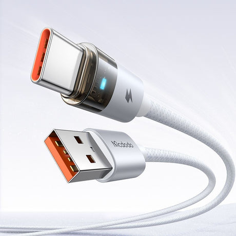 Cablu Mcdodo (CA-6892), with Charging Light, USB-C to USB-A, Transparent Cable, 6A, 1.2m, Alb