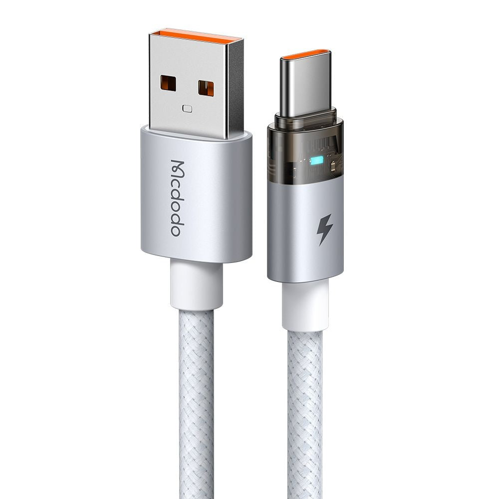 Cablu Mcdodo (CA-6892), with Charging Light, USB-C to USB-A, Transparent Cable, 6A, 1.2m, Alb