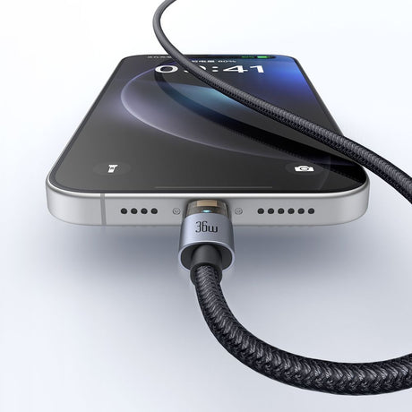 Cablu Mcdodo (CA-6940), with Charging Light, USB-C to Lightning, Transparent Cable, 36W, 1.2m, Negru