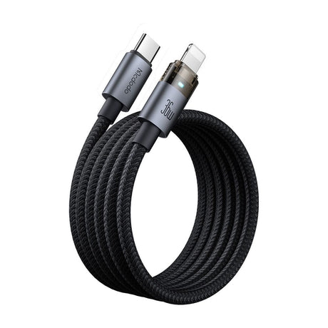 Cablu Mcdodo (CA-6940), with Charging Light, USB-C to Lightning, Transparent Cable, 36W, 1.2m, Negru