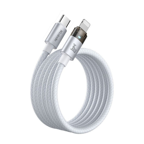 Cablu Mcdodo (CA-6942), with Charging Light, USB-C to Lightning, Transparent Cable, 36W, 1.2m, Alb