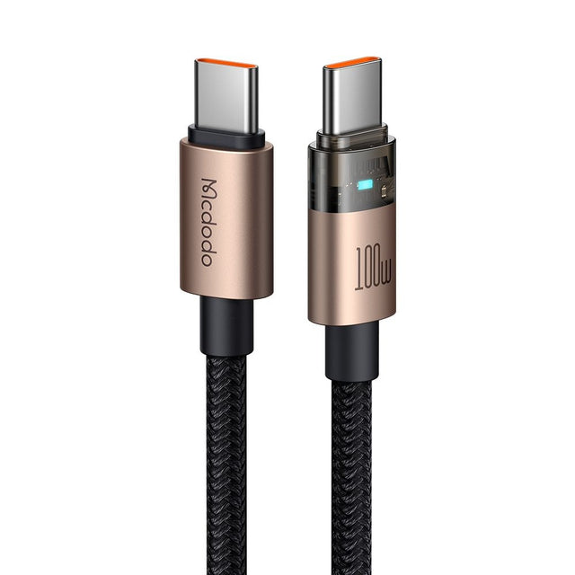 Cablu Mcdodo (CA-5581), with Charging Light, USB-C to USB-C, Transparent Cable, 100W, 1.2m, Auriu Desert
