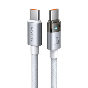 Cablu Mcdodo (CA-5582), with Charging Light, USB-C to USB-C, Transparent Cable, 100W, 1.2m, Alb