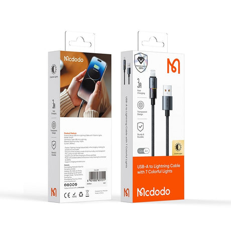 Cablu Mcdodo (CA-8170), with Colorful Lights, USB-A to Lightning, 3A, 1.2m, Negru