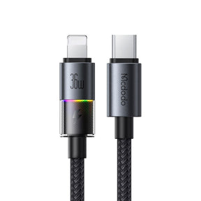 Cablu Mcdodo (CA-8190), with 7 Colorful Lights, USB-C to Lightning, 36W, 3A, 1.2m, Negru