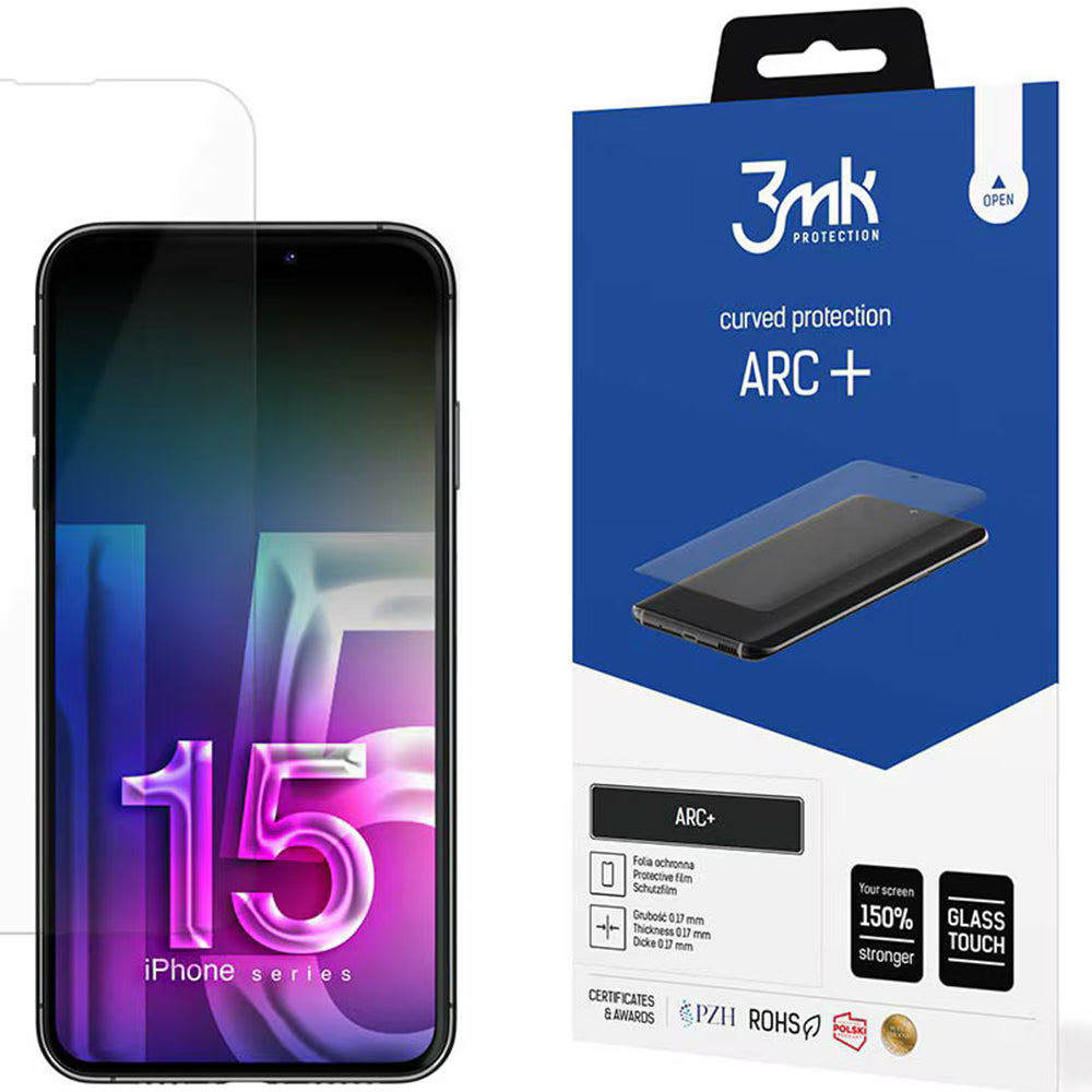 Folie de protectie 3mk ARC+ Protective Film compatibil cu iPhone 15, Transparent