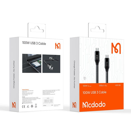 Cablu Mcdodo (CA-7132), USB-C to USB-C, 100W, 10Gb/s, 4K@60Hz, 5A, 1.2m, Negru
