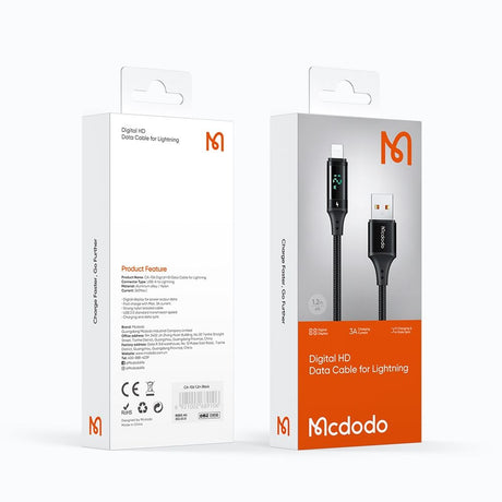 Cablu Mcdodo (CA-1060), USB 2.0 to Lightning, with Digital Display, Nylon Braided, Aluminum Alloy, 3A, 1.2m, Negru