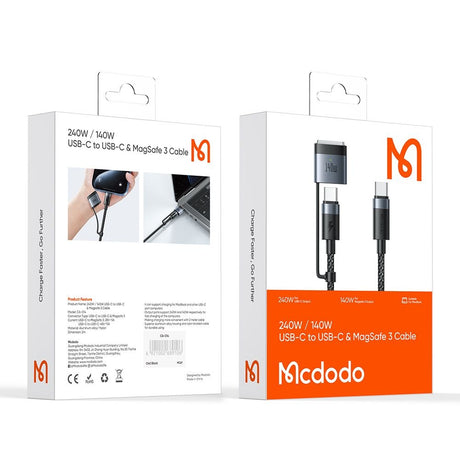 Cablu Mcdodo 2in1 (CA-0140), USB-C to USB-C + MagSafe 3, 240W, LED Indicator, 2m, Negru