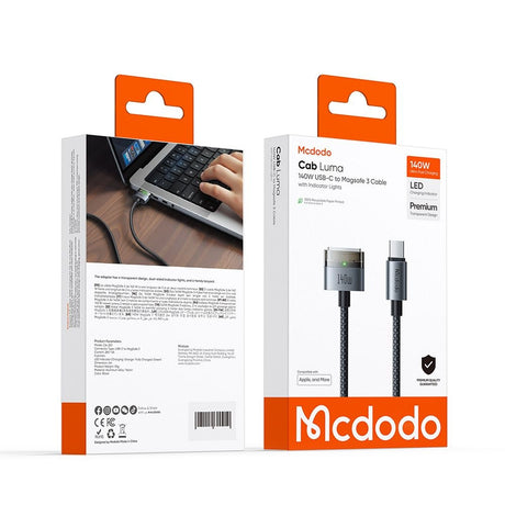 Cablu Mcdodo Magnetic (CA-2070), USB-C to MagSafe 3, 140W, LED Indicator, 2m, Negru