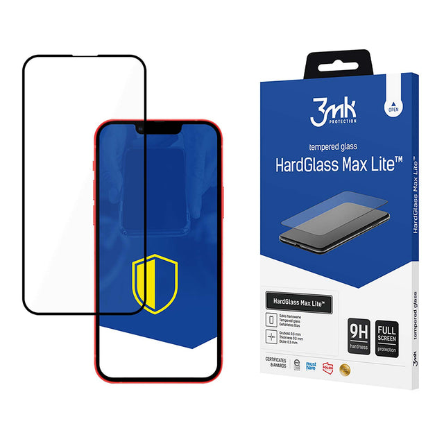 Folie de protectie 3mk HardGlass Max Lite Tempered compatibil cu iPhone 13 / iPhone 13 Pro, Negru