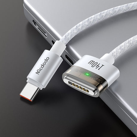 Cablu Mcdodo Magnetic (CA-2071), USB-C to MagSafe 3, 140W, LED Indicator, 2m, Alb