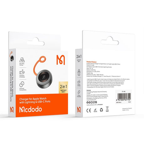 Incarcator Mcdodo Wireless (CH-6840), for Apple Watch, Dual Input, 2.5W, Anti-lost Silicone Lanyard, Negru