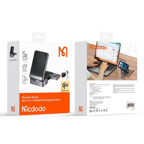 Incarcator Mcdodo Wireless Charging Station (CH-5192), with Wall Charger + Type-C Cable, Qi2, 22.5W, MagQ, Gri