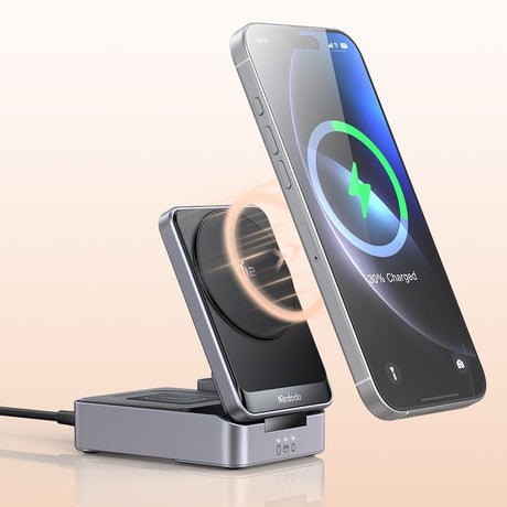 Incarcator Mcdodo Wireless Charging Station (CH-5192), with Wall Charger + Type-C Cable, Qi2, 22.5W, MagQ, Gri