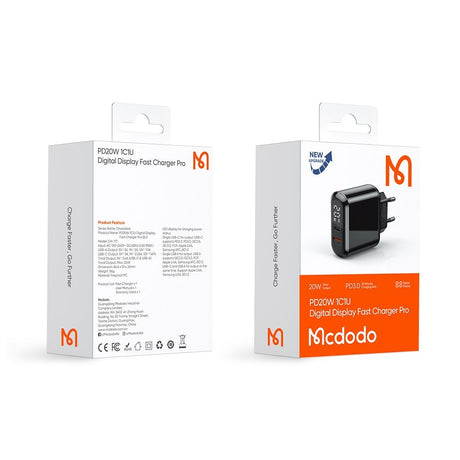 Incarcator Mcdodo Chocolate Series (CH-7170), USB-C/A, 20W, Digital Display, PD + QC, Negru