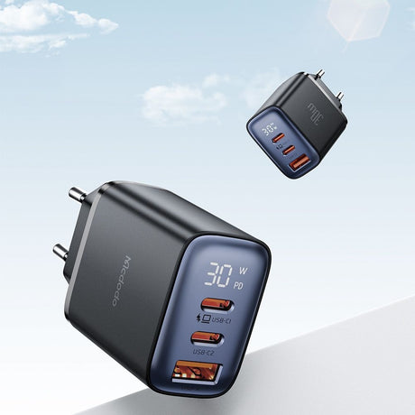 Incarcator Mcdodo (CH-2180), 2x USB-C, 1x USB-A, 30W, Fast Charger, Digital Display, Negru