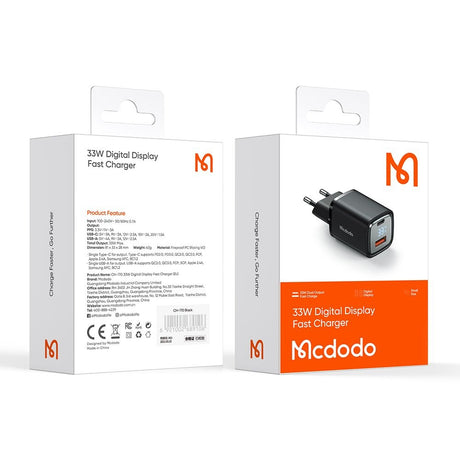 Incarcator Mcdodo Graphite Series (CH-1701), USB-A, USB-C, 33W, Fast Charger, Digital Display, Negru
