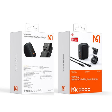 Incarcator Mcdodo Travel Adapter Mecha Series (CH-8442), Cable Included, UK/US/EU Plugs, 65W, 2x Type-C, USB-A, Negru