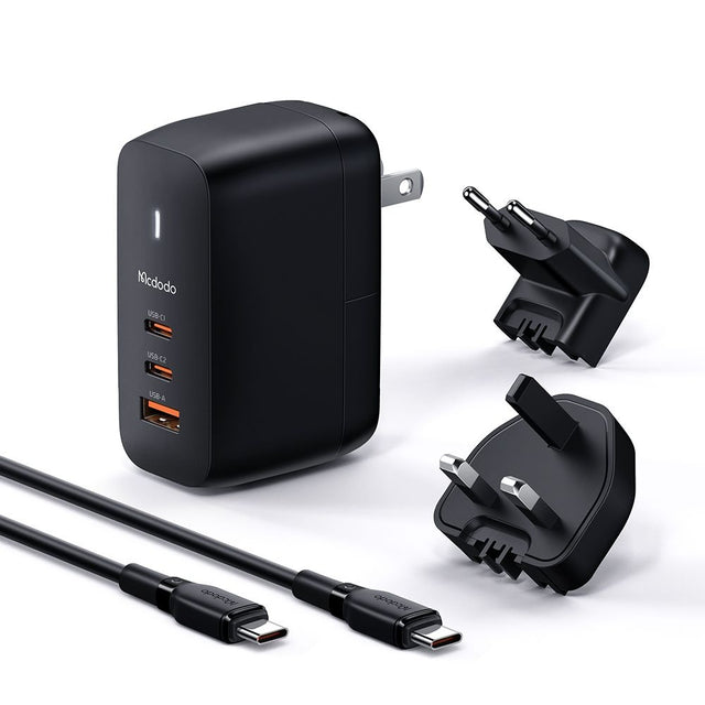 Incarcator Mcdodo Travel Adapter Mecha Series (CH-8442), Cable Included, UK/US/EU Plugs, 65W, 2x Type-C, USB-A, Negru
